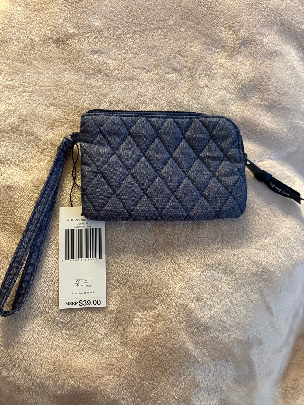 Vera Bradley Quilted RFID Zip IDWristlet - Blue New